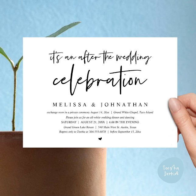 Convite É um após a celebração do casamento, janto (Happily Ever After Party, After the wedding celebration Romantic Dinner Invites Card PDF White Black)