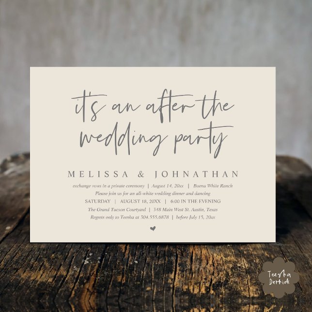 Convite É um após a festa de casamento, Janto romântico (It's an after the wedding party, Modern Romantic Dinner Celebration Invitation Card PDF Cream Grey)