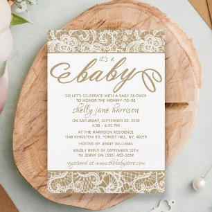 Convite É um bebê! Chá de fraldas Rustic Kraft & White 