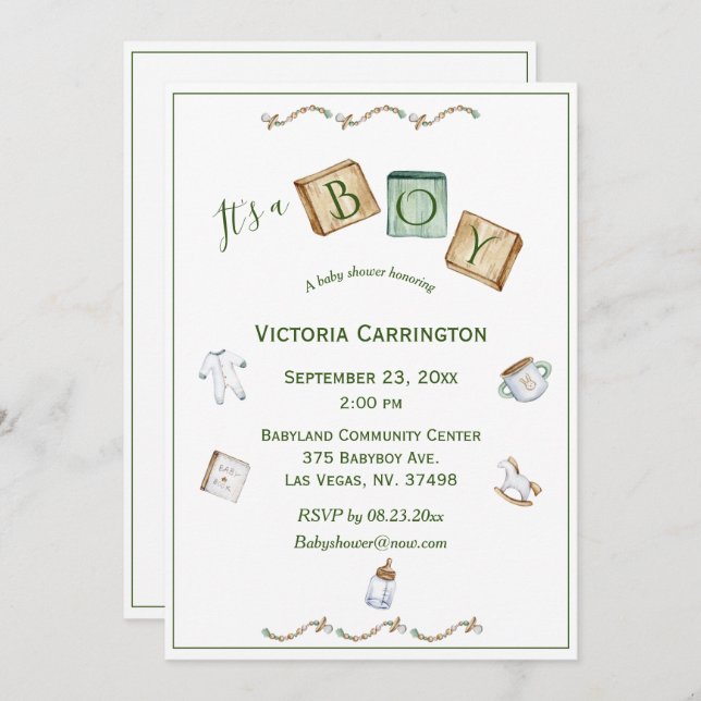 Convite É um Bebê Russo de Aquarela (Frente/Verso)