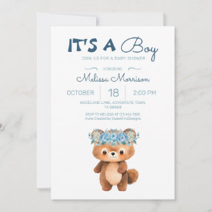 Convite É um Chá de Bear Cute Bear Blue Baby Boy