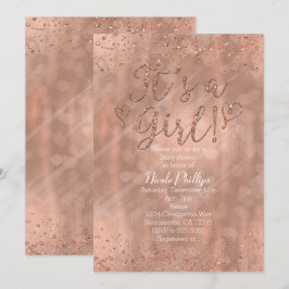 Convite É um Chá de Bebê Menina Rosa Dourado Glamour