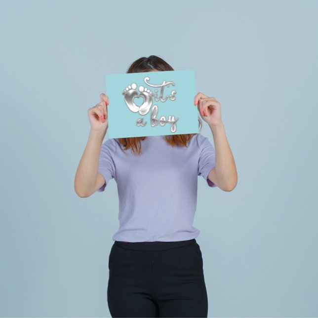 Convite É um Chá de bebê novo Prata Azul (It's A Boy New Baby Shower Blue Silver Invitation)