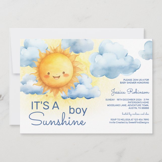 Convite É um Chá de Bebê Sunshine Boy (Frente)
