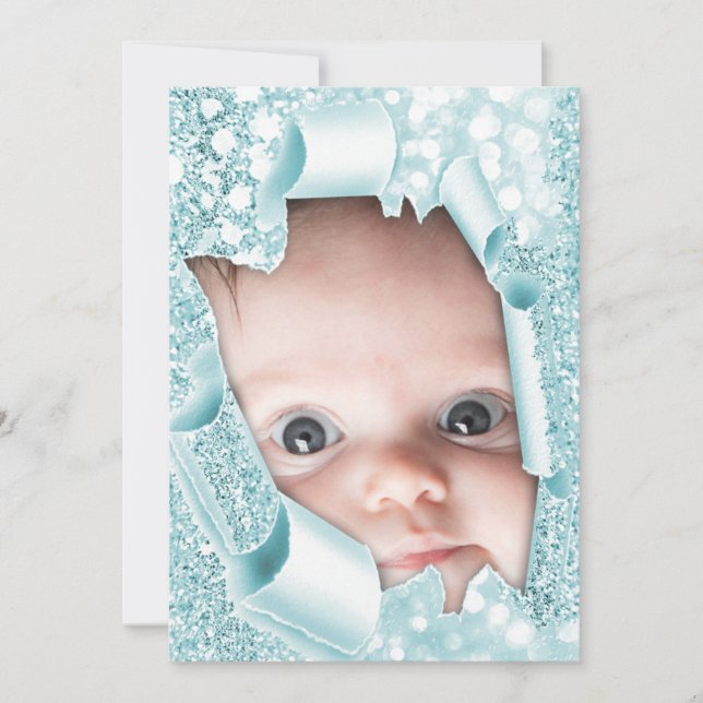 Convite É um Chá de fraldas azul personalizado de fotograf (Frente)