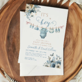 Convite É um Chá de fraldas brilhante azul floral elegante