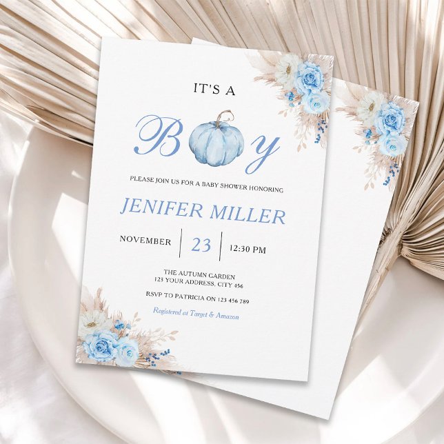 Convite É um Chá de fraldas de Abóbora Azul (Criador carregado)