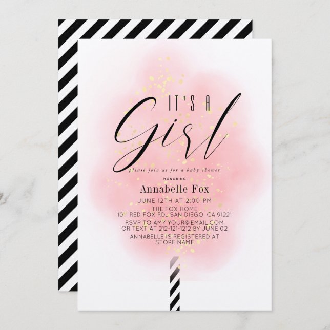 Convite É um Chá de fraldas de algodão rosa (Frente/Verso)