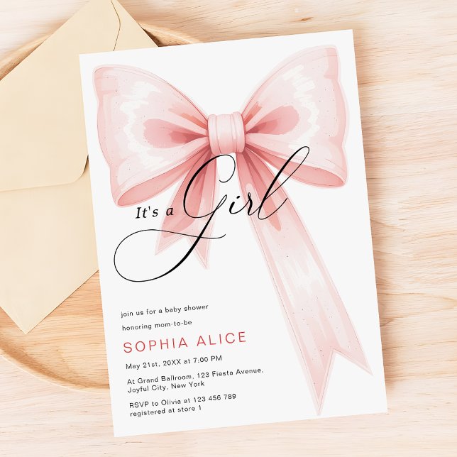 Convite É um Chá de fraldas de Arco Rosa Blush Script Girl (Criador carregado)