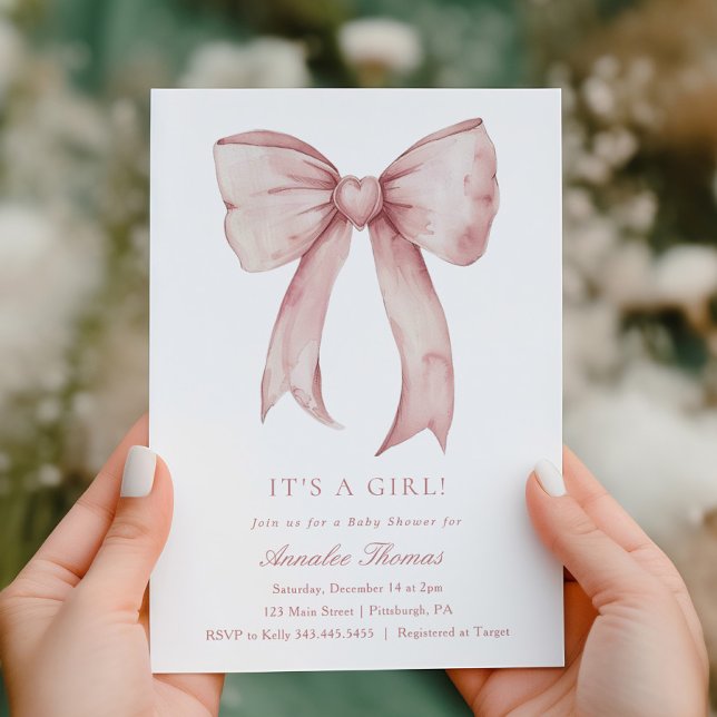 Convite É um Chá de fraldas de Arco Rosa Menina (Criador carregado)