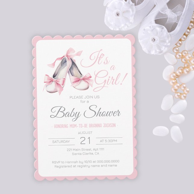 Convite É um Chá de fraldas de Ballerina Rosa Blush (It's A Girl Blush Pink Ballerina Baby Shower Invitation
)