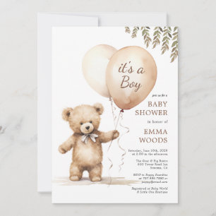 Convite É um Chá de fraldas de Balões de Urso de Teddy