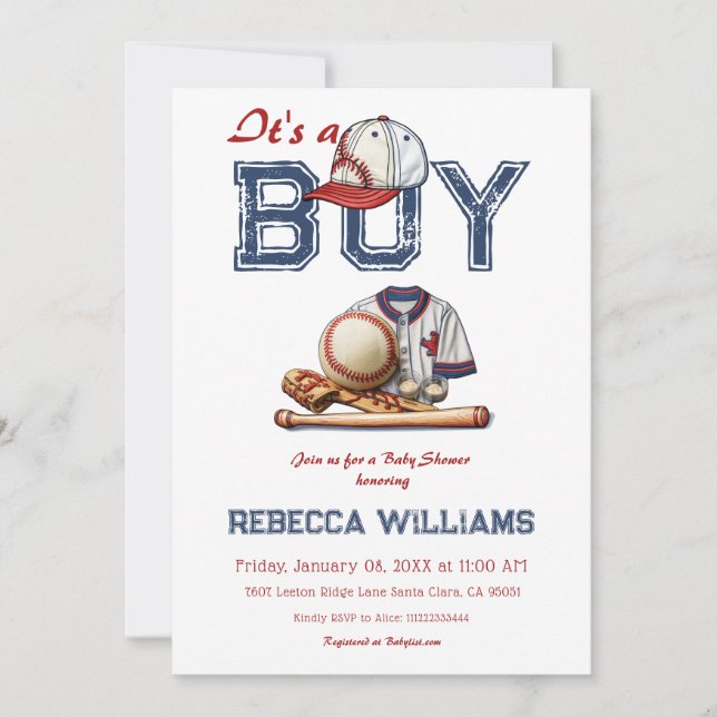 Convite É um Chá de fraldas de baseball desportivo (Frente)