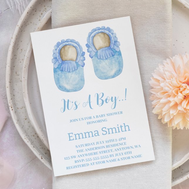 Convite É um Chá de fraldas de Calçados de bebês bonitos d (Criador carregado)