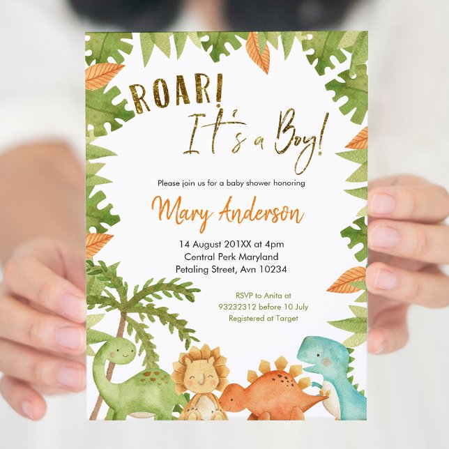 Convite É um Chá de fraldas de Dinossauro (Criador carregado)