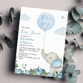 Convite É Um Chá de fraldas De Elefante De Balão Azul