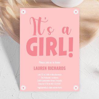 Convite É um Chá de fraldas de Flores Rosa e Bonito