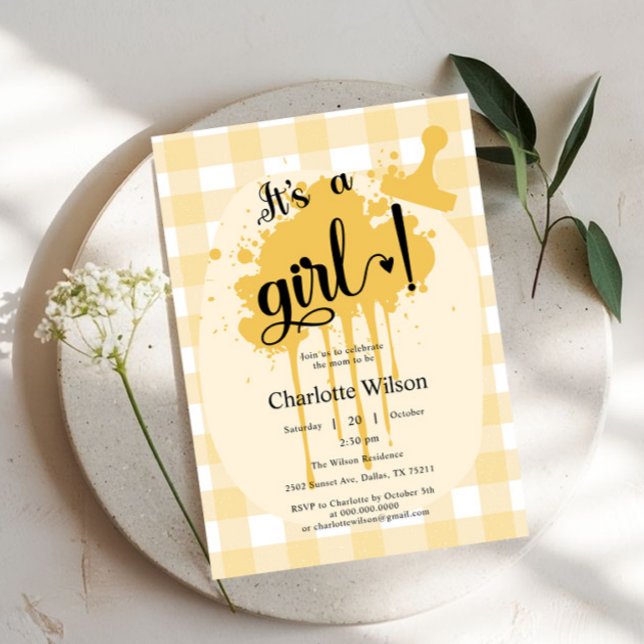 Convite É um Chá de fraldas de Gingham Laranja de Pastel B (Criador carregado)