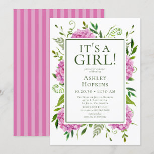 Convite É um Chá de fraldas de Hydrangeas Rosa