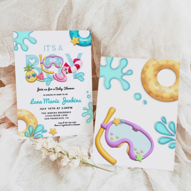 Convite É um Chá de fraldas de Piscina tropical de verão d (Criador carregado)