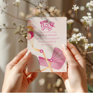 Convite É um Chá de fraldas de rolo rosa feminino