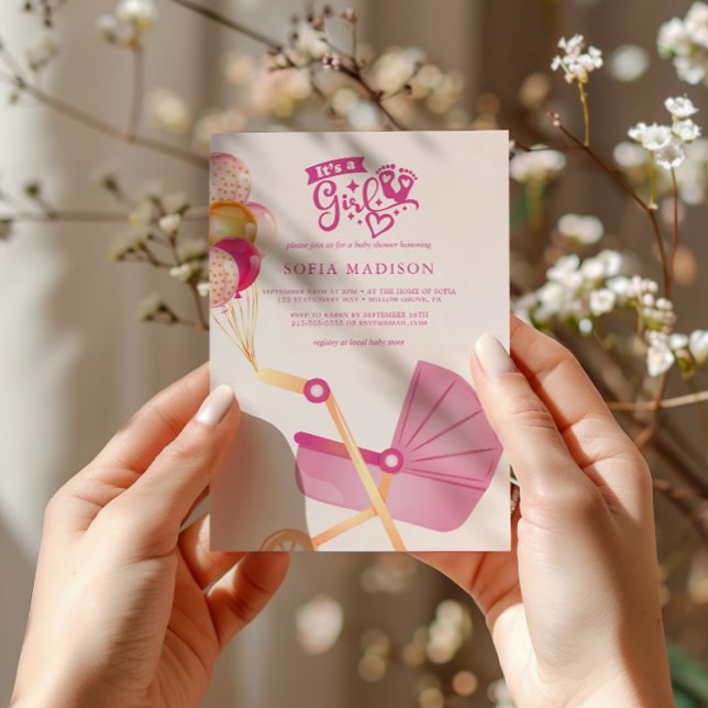 Convite É um Chá de fraldas de rolo rosa feminino (Criador carregado)