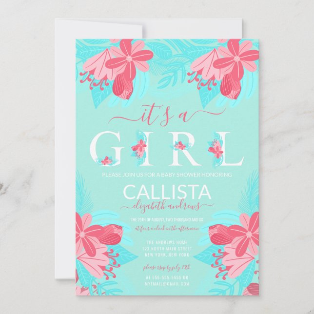 Convite É um Chá de fraldas de Teal Rosa, com citação (Frente)