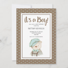 Convite É um Chá de fraldas de Urso Bolinhas de Teddy