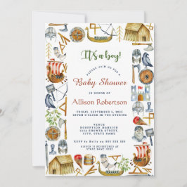 Convite É um Chá de fraldas do partido de vikings de aquar