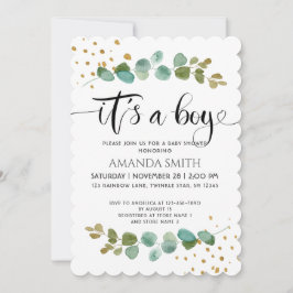 Convite É um Chá de fraldas Eucalipto Menino Elegante