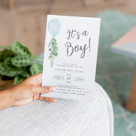 Convite É um Chá de fraldas Eucalyptus Balão Azul