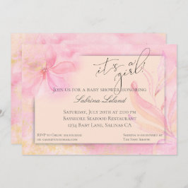 Convite É um Chá de fraldas Floral de Moça Cor de Água Ros