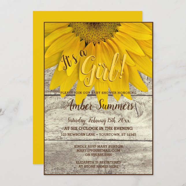 Convite É um chá de fraldas floral do jardim do girassol (Frente/Verso)