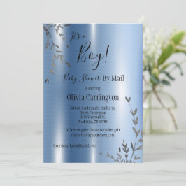 Convite É um Chá de fraldas Metálico Menino por Correio