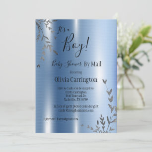 Convite É um Chá de fraldas Metálico Menino por Correio