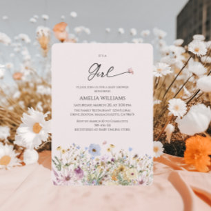 Convite É um Chá de fraldas Pink Molado de Flores Selvagen