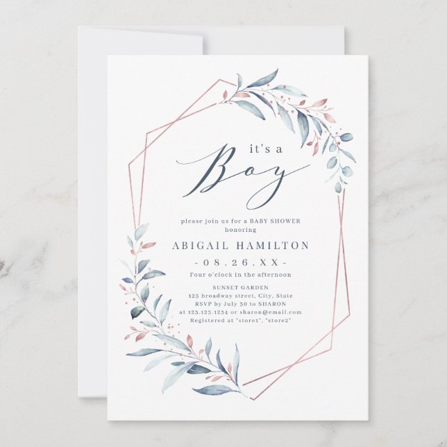 Convite É um Chá de fraldas rosa de ouro azul verde (Frente)