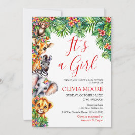 Convite É um Chá de fraldas Safari Garota