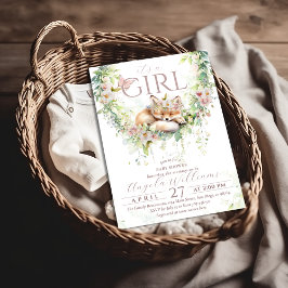 Convite É um Chá de Garota Woodland Fox Floral Baby Girl