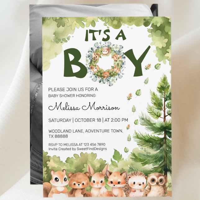 Convite É um Chá de Garoto do Paraíso da Floresta (It's A Boy Woodland Paradise Baby Boy Shower Invitation)