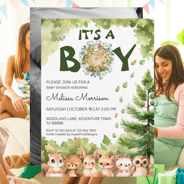 Convite É um Chá de Garoto Natural da Floresta (It's A Boy Nature Woodland Baby Boy Shower Invitation)