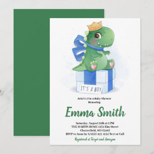 Convite É um Chuveiro de Bebê Dinossauro Aquarela Menino