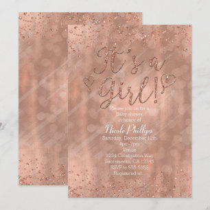 Convite É um Chuveiro de Bebê Menina Rosa Dourado Glamour