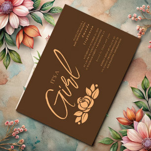 Convite É Um Dourado Chá de fraldas Floral Para Garota Cas