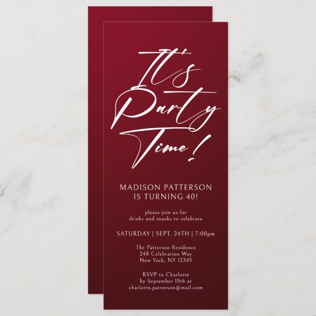 Convite É um Elegante Simples do aniversário de 40 anos do (Frente/Verso)