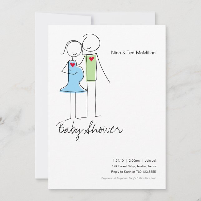 Convite É um garoto, Coed Baby Shower Invitations, 5 horas (Frente)