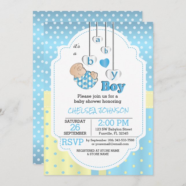 Convite É um menino | Bebê Azul-Cinto (Frente/Verso)