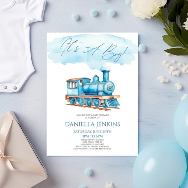 Convite É um menino! Chá de fraldas do comboio de alta vel (Criador carregado)