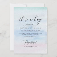 É um menino. Chá de fraldas náutico azul de aquare