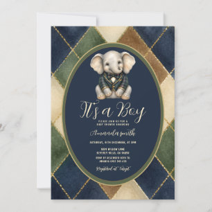 Convite É um Menino Chique Festa de Bebê Elefante Clássico